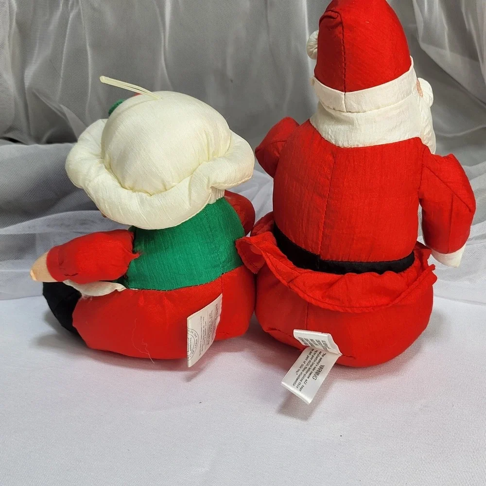 Santa & Mrs Claus 7in Nylon Puffy Stuffed Christmas Plush Table Decor VTG 1993